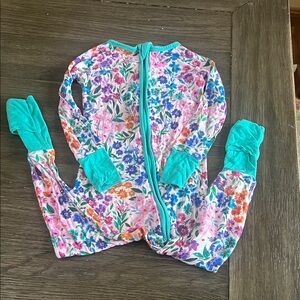 Little Sleepies Floral Baby Onesie with Teal Trim